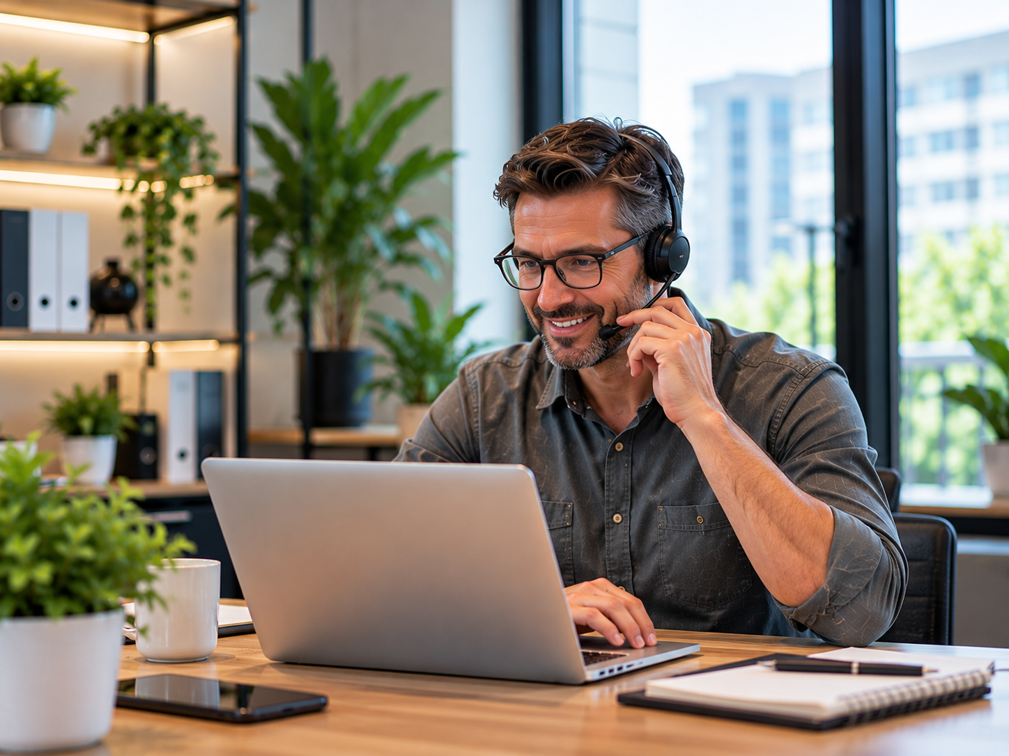 Customer support adviser working with business communications